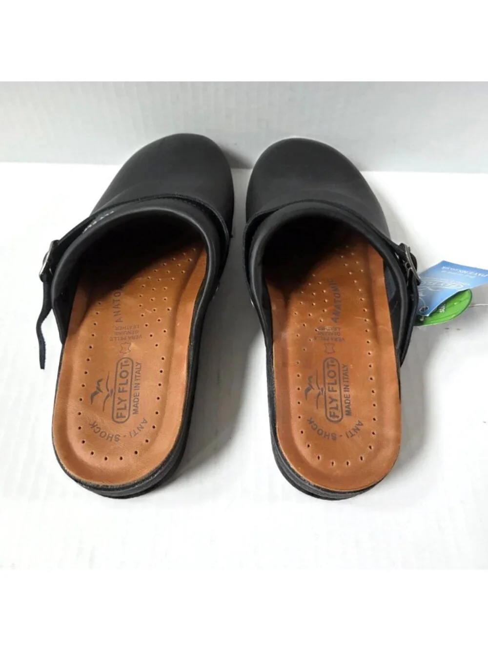 FlyFlot Shoes Mens 41 / 8 Black Leather Clogs Mules Anatomic Comfort NEW